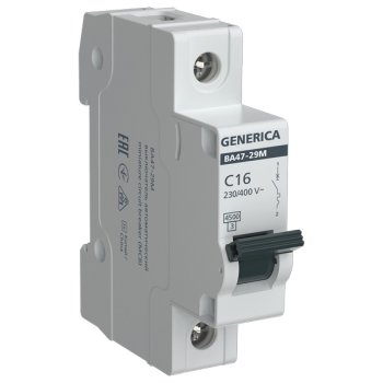 Автоматический выключатель IEK GENERICA 1P 16А хар-ка C 4,5кА арт.MVA21-1-016-C-G