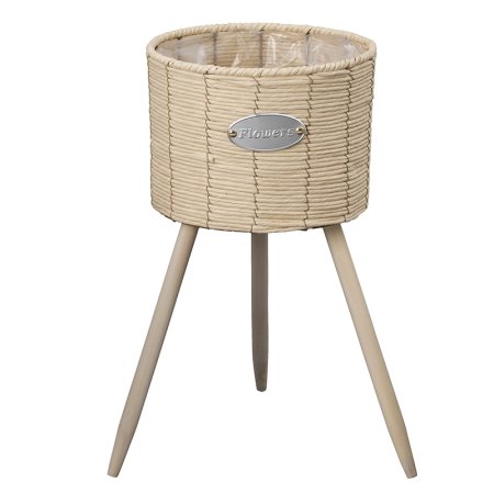 Кашпо с водонепроницаемой подложкой на высоких ножках бежевый