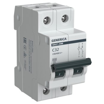 Автоматический выключатель IEK GENERICA 2P 32А хар-ка C 4,5кА арт.MVA21-2-032-C-G