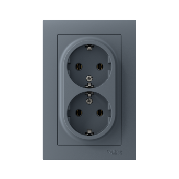 Розетка силовая двойная встраиваемая Schneider Electric AtlasDesign с заземлением, цвет грифель, арт. ATN000724