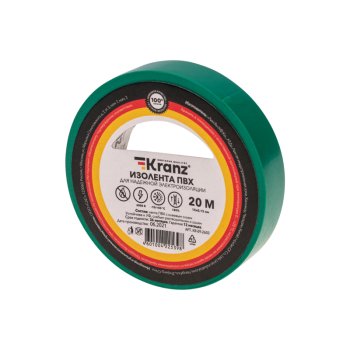 Изолента ПВХ Kranz 15мм*20м зелёная, до 6000В