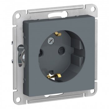 Розетка силовая одноместная встраиваемая Schneider Electric AtlasDesign с заземлением, цвет грифель, арт. ATN000745