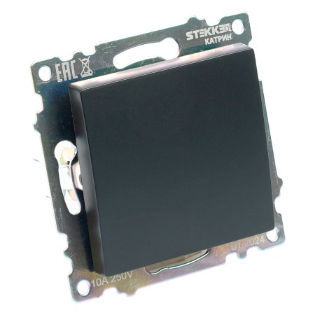 Выключатель встраиваемый STEKKER Катрин 1 кл. черный, без подсветки, арт. GLS10-7103-05