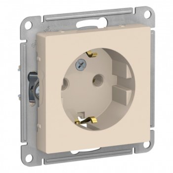 Розетка силовая одноместная встраиваемая Schneider Electric AtlasDesign с заземлением, цвет бежeвый, арт. ATN000243