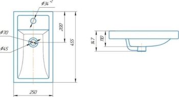 Раковина KIROVIT Фостер керамика 445мм прямоугольная цвет белый