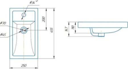 Раковина KIROVIT Фостер керамика 445мм прямоугольная цвет белый