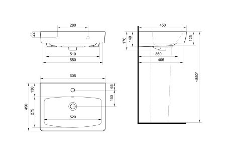 Раковина Акватон НЕО фарфор 600мм прямоугольная цвет белый