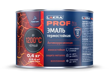 Эмаль Лакра PROF IT антикоррозионная термостойкая черная 0,4 кг матовая
