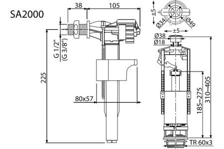 Арматура с боковой подводкой кнопка 1 режим хром Alcadrain