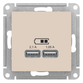 Розетка USB двойная встраиваемая Schneider Electric AtlasDesign цвет бежeвый, арт. ATN000233