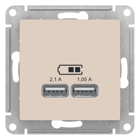 Розетка USB двойная встраиваемая Schneider Electric AtlasDesign цвет бежeвый, арт. ATN000233