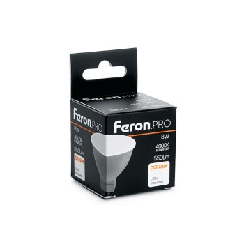 Лампа светодиодная Feron Pro GU5.3 8Вт 4000К нейтральный белый MR16