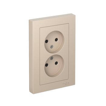 Розетка силовая двойная встраиваемая Schneider Electric AtlasDesign без заземления, цвет песочный, арт. ATN001222