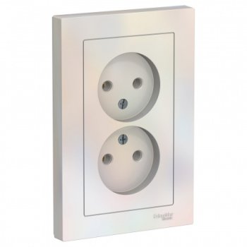 Розетка силовая двойная встраиваемая Schneider Electric AtlasDesign без заземления, цвет жемчуг, арт. ATN000420