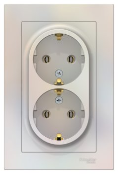 Розетка силовая двойная встраиваемая Schneider Electric AtlasDesign с заземлением, цвет жемчуг, арт. ATN000424