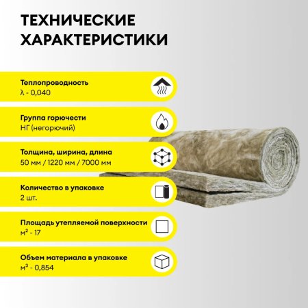Минераловатная теплоизоляция Теплый Дом ТВИН-50 Isover 7000х1220х50 мм 2шт в упак