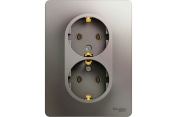 Розетка силовая двойная встраиваемая Schneider Electric Glossa с заземлением, цвет платина, арт. GSL001224