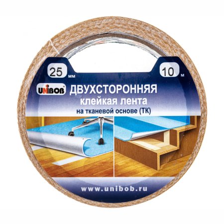 Лента двусторонняя UNIBOB 25 мм x 10м на тканевой основе белый