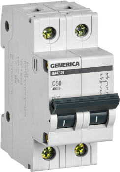 Автоматический выключатель IEK GENERICA 2P 50А хар-ка C 4,5кА арт.MVA21-2-050-C-G