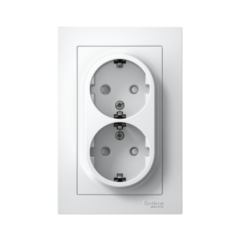 Розетка силовая двойная встраиваемая Schneider Electric AtlasDesign с заземлением, цвет белый, арт. ATN000126