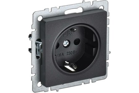 Розетка силовая одноместная встраиваемая IEK Brite с заземлением, цвет черный, арт. BR-R11-16-K02
