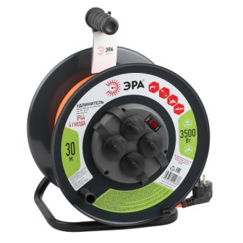 Удлинитель на металлической катушке ЭРА 4 розетки с выключателем с заземлением 30 м 16А IP44