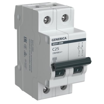 Автоматический выключатель IEK GENERICA 2P 25А хар-ка C 4,5кА арт.MVA21-2-025-C-G