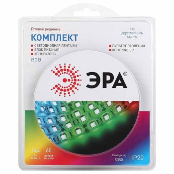 Лента светодиодная ЭРА 14,4Вт/м 12В IP20 RGB уп.5м (св/диоды SMD5050)
