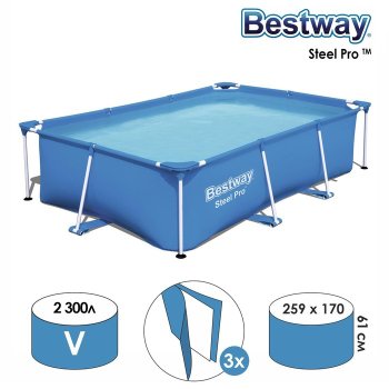 Бассейн каркасный Bestway Steel Pro 259х170х61 см 2 300л