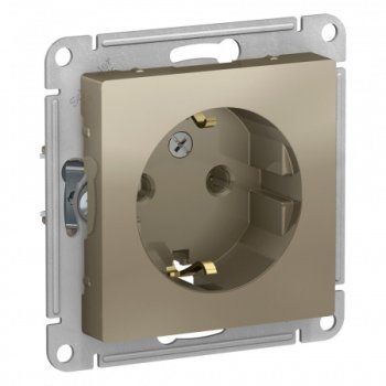 Розетка силовая одноместная встраиваемая Schneider Electric AtlasDesign с заземлением, цвет шампань, арт. ATN000543