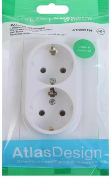 Розетка силовая двойная встраиваемая Schneider Electric AtlasDesign с заземлением, цвет белый, арт. ATN000124