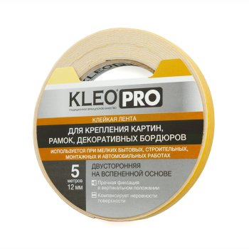 Лента двусторонняя KLEO PRO 12 мм x 5м на вспененной основе белый