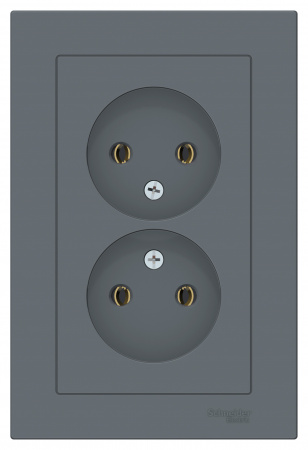 Розетка силовая двойная встраиваемая Schneider Electric AtlasDesign без заземления, цвет грифель, арт. ATN000720