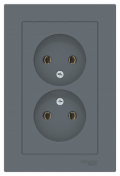 Розетка силовая двойная встраиваемая Schneider Electric AtlasDesign без заземления, цвет грифель, арт. ATN000720