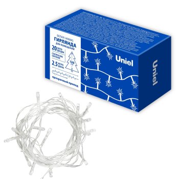 Гирлянда для дома нить 2,5м белый холодный 20 LED ламп прозрачный провод