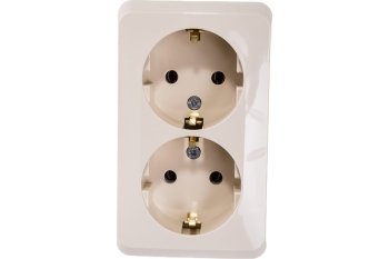 Розетка силовая двойная накладная Schneider Electric Этюд с заземлением, цвет кремовый, арт. PA16-007K