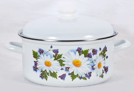 Кастрюля Ромашковое поле белое 2л эмалированная сталь