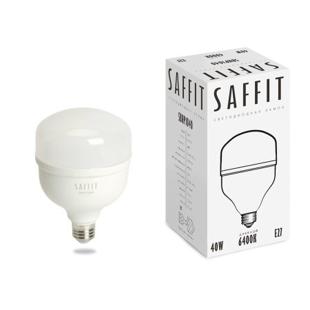 Лампа светодиодная SAFFIT E27 40Вт 6400К холодный белый Т100