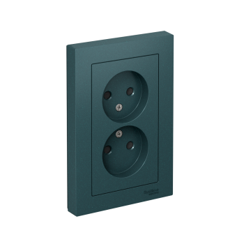 Розетка силовая двойная встраиваемая Schneider Electric AtlasDesign без заземления, цвет изумруд, арт. ATN000822
