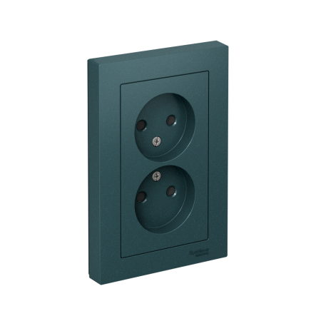 Розетка силовая двойная встраиваемая Schneider Electric AtlasDesign без заземления, цвет изумруд, арт. ATN000822