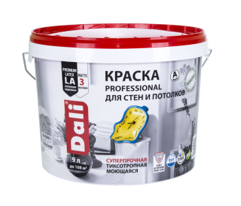Краска водно-дисперсионная Dali Professional 3 для стен и потолков основа А 9 л