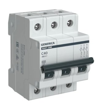 Автоматический выключатель IEK GENERICA 3P 40А хар-ка C 4,5кА арт.MVA21-3-040-C-G