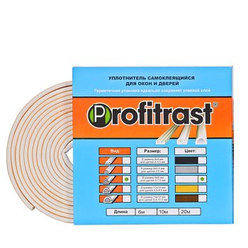 Уплотнитель самоклеющийся Profitrast D-профиль 9х8 мм 6м белый