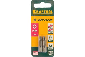 Бита KRAFTOOL PH2 25мм 1/4 (тип С) 2шт