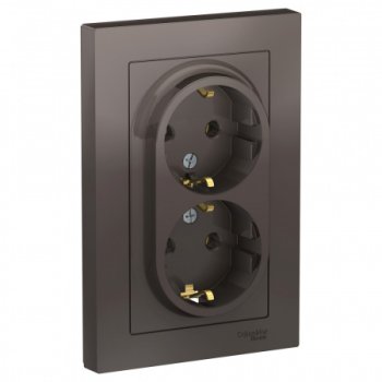 Розетка силовая двойная встраиваемая Schneider Electric AtlasDesign с заземлением, цвет мокко, арт. ATN000624