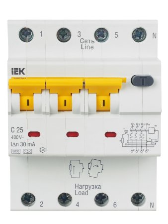 Автомат дифференциальный IEK KARAT 4 6кА 25А арт.MAD22-6-025-C-30