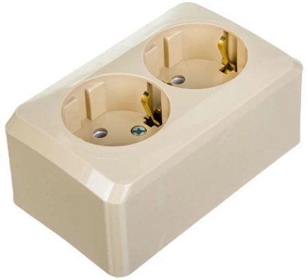 Розетка силовая двойная накладная Schneider Electric Этюд с заземлением, цвет кремовый, арт. PA16-007K