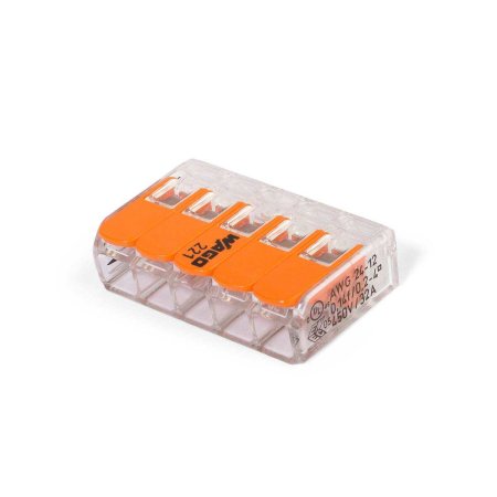 Клемма быстрозажимная с рычажком WAGO 221-415 0,25-4 мм2 5-проводная без пасты