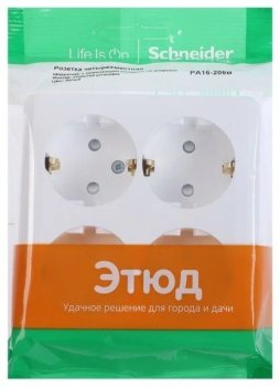 Розетка силовая четырехместная накладная Schneider Electric Этюд с заземлением, цвет белый, арт. PA16-208B