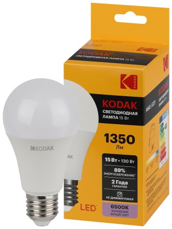 Лампа светодиодная Kodak E27 15Вт 6500К холодный белый груша (А)